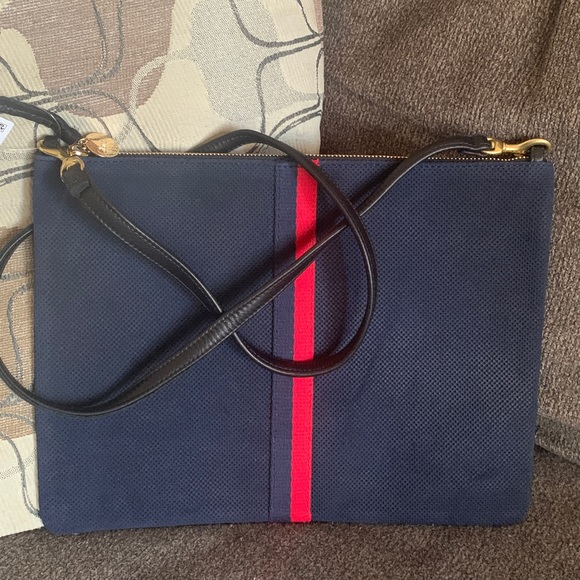 Authentic CLARE V Suede leather/leather strap zip top clutch/Crossbody - Picture 7 of 15